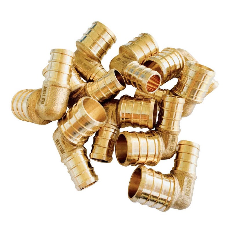EFIELD (Pack of 10) EFIELD 3/4" Pex X 1/2" Pex Reducing Elbow Brass Crimp Fittings, ASTM F1807,(PEX1807064) - Image 1